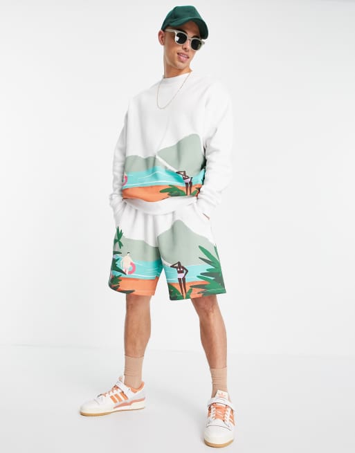 ASOS DESIGN – Oversize-Sweatshirt in Weiß mit Szenen-Print, Kombiteil