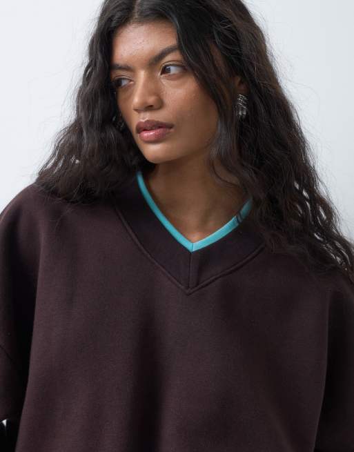 ASOS DESIGN oversize sweatshirt med dubbla lager i brun och blå, 4 av 5