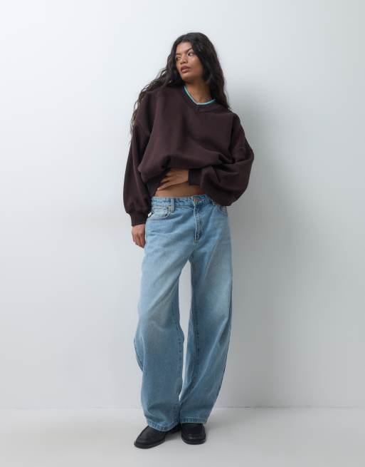 ASOS DESIGN oversize sweatshirt med dubbla lager i brun och blå, 5 av 5
