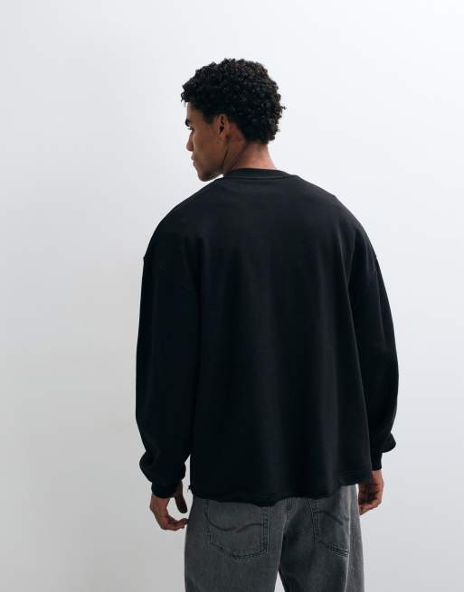 ASOS DESIGN Oversize-Sweatshirt mit abgerundetem, offenem Saum in Schwarz aus Poly-Baumwolle, 5 von 5