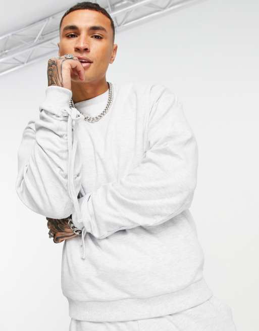 ASOS DESIGN – Oversize-Sweatshirt mit gerafften Ärmeln in Weiß, Kombiteil