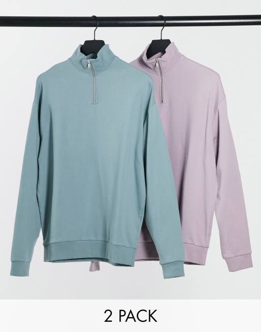 ASOS DESIGN – Oversize-Sweatshirt mit Reißverschluss im 2er-Pack in Blau/Lila