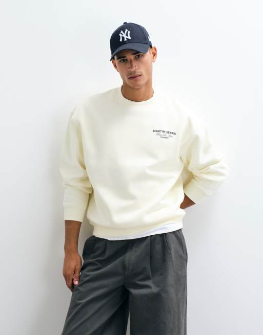 ASOS DESIGN Oversize-Sweatshirt mit Rundhalsausschnitt und Grafikprint in Ecru, 3 von 5
