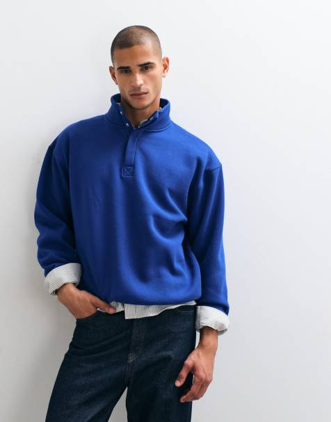 ASOS DESIGN Oversize-Sweatshirt mit Stehkragen und Druckknöpfen in Blau - view 1