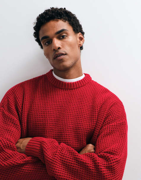 ASOS DESIGN oversize sweter dzianinowy w waflowy splot w kolorze burgundowym - view 1