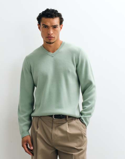 ASOS DESIGN oversize sweter dzianinowy z dekoltem w kształcie litery V w kolorze szałwiowym - view 1