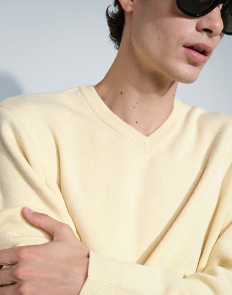 ASOS DESIGN oversize sweter dzianinowy z dekoltem w kształcie litery V w kolorze żółtym - view 1