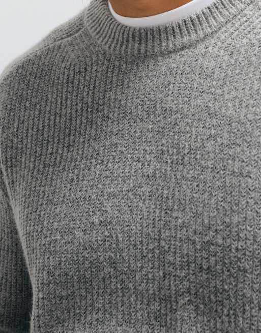 ASOS DESIGN oversize sweter dzianinowy z okrągłym dekoltem w kolorze szarym, 4 z 5