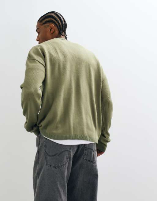 ASOS DESIGN oversize sweter z okrągłym dekoltem w kolorze khaki, prążkowany, 2 z 5