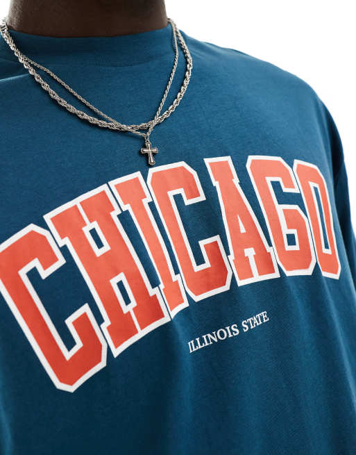ASOS DESIGN – Oversize-T-Shirt aus Baumwolle in Blau mit Chicago-Cityprint, 3 von 4