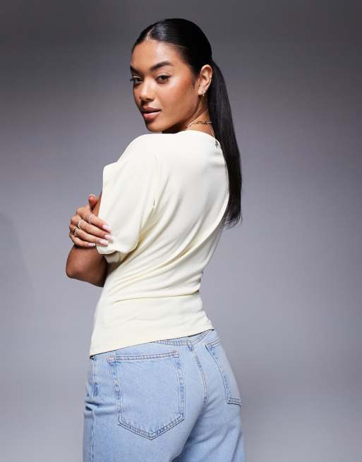 ASOS DESIGN – Oversize-T-Shirt aus Cupro in Zitronengelb mit angesetzten Flügelärmeln, 3 von 4