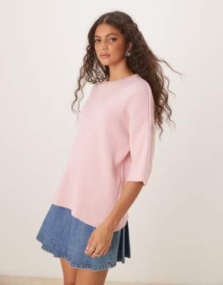 ASOS DESIGN - Oversize-T-Shirt aus Grobstrick in Rosa