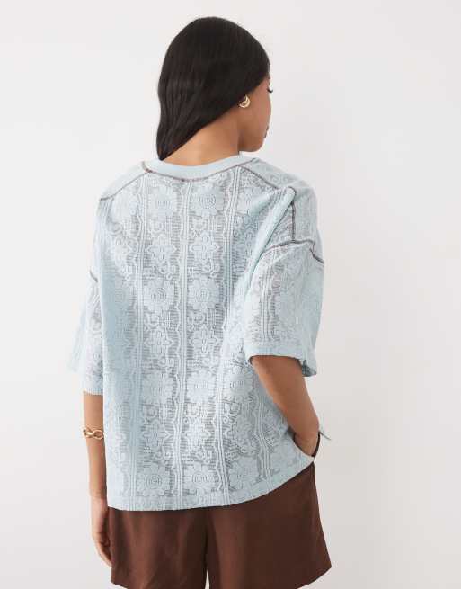 ASOS DESIGN – Oversize-T-Shirt aus Häkeljersey in Babyblau, 4 von 4