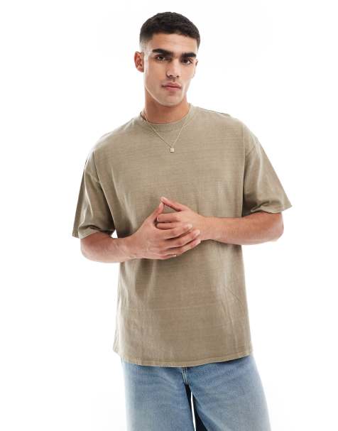ASOS DESIGN – Oversize-T-Shirt aus hochwertigem schwerem Material in verwaschenem Steinbeige - view 1