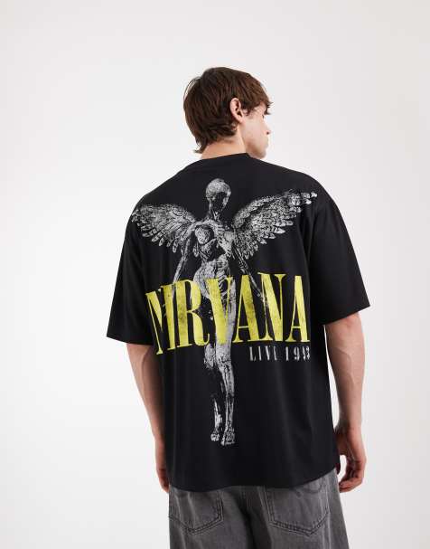 ASOS DESIGN – Oversize-T-Shirt aus Netzstoff in Schwarz mit Nirvana-Print - view 1