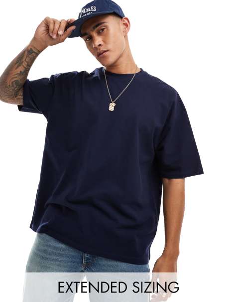 ASOS DESIGN – Oversize-T-Shirt aus Pikee in Marineblau - view 1
