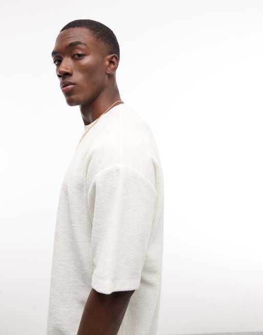 ASOS DESIGN – Oversize-T-Shirt aus schwerem Frottee in Wollweiß, 4 von 5