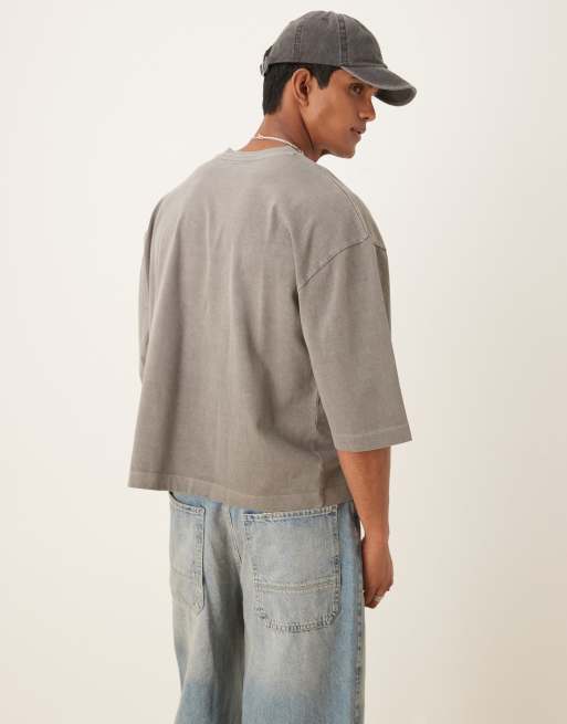 ASOS DESIGN – Oversize-T-Shirt aus schwerem Stoff in Anthrazit mit halblangen Ärmeln  , 3 von 4