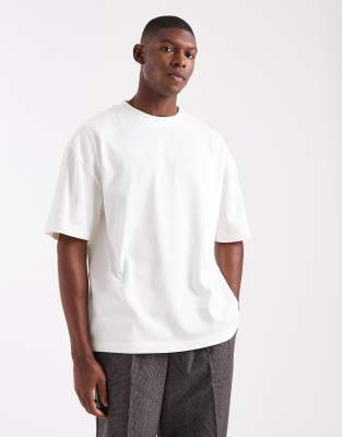 Oversize-T-Shirt aus schwerem Stoff in Cremeweiß Weiß S