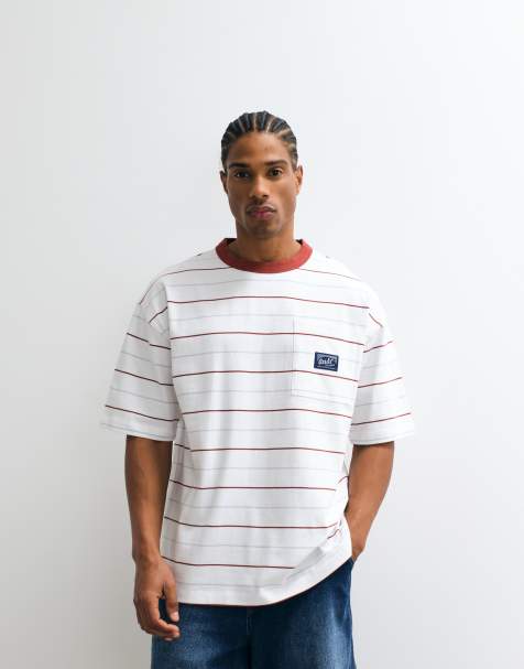 ASOS DESIGN – Oversize-T-Shirt aus schwerem Stoff in gestreiftem Weiß - view 1