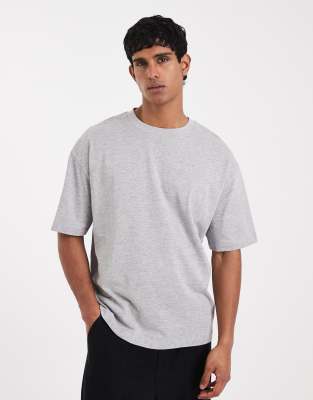 Oversize-T-Shirt aus schwerem Stoff in meliertem Grau Grau S