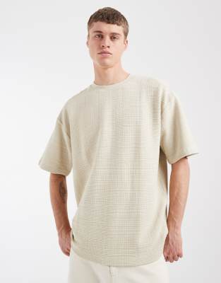 Oversize-T-Shirt aus schwerem, strukturiertem Stoff in Beige-Neutral Neutral S