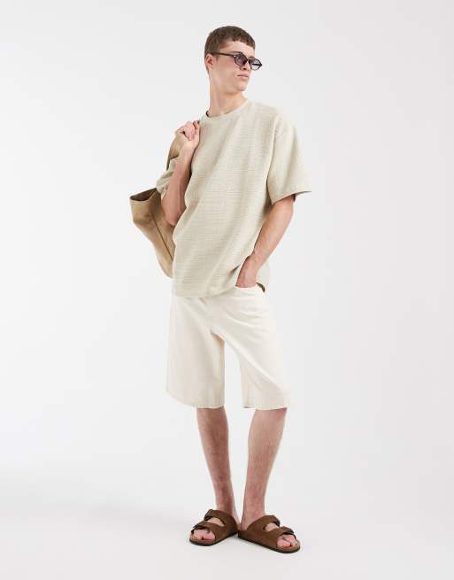 ASOS DESIGN – Oversize-T-Shirt aus schwerem, strukturiertem Stoff in Beige, 3 von 5