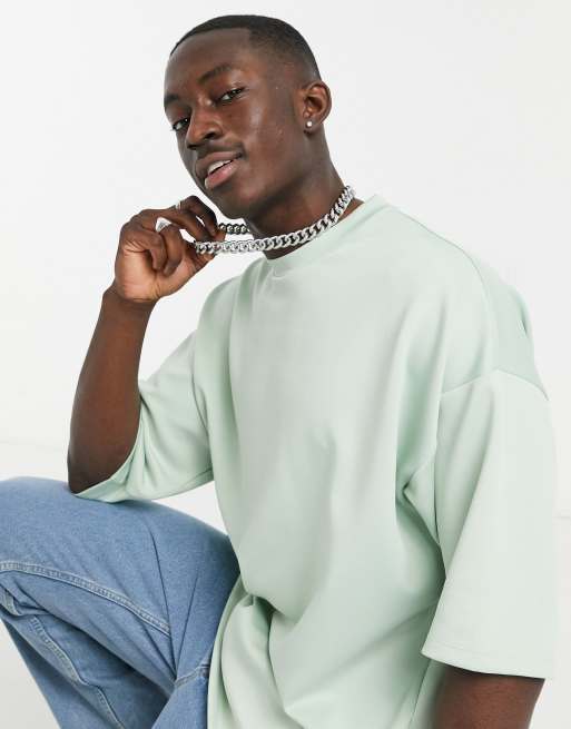 ASOS DESIGN – Oversize-T-Shirt aus Scuba-Material mit halblangen Ärmeln in Grün
