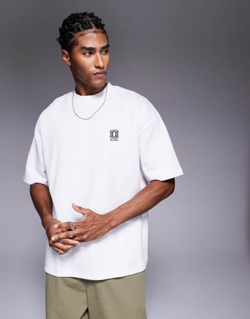 ASOS DESIGN – Oversize-T-Shirt aus sehr schwerem Material in Weiß mit Landschafts-Print , 2 von 4