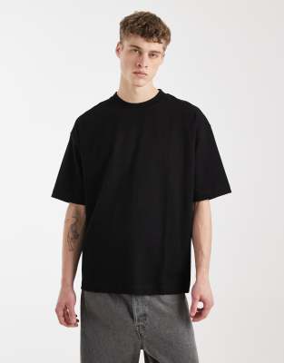 Oversize-T-Shirt aus sehr schwerem Stoff in Schwarz Schwarz M