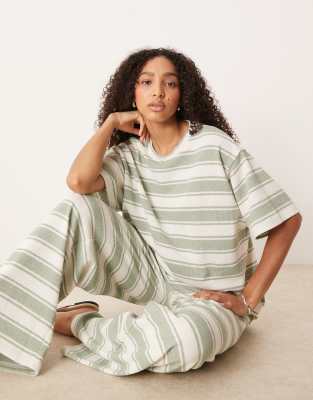 ASOS DESIGN - Oversize-T-Shirt aus Strick in Salbeigrün gestreift, Kombiteil-Bunt