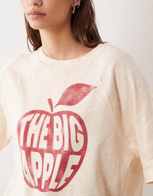 ASOS DESIGN – Oversize-T-Shirt aus strukturiertem Flammengarn in Cremeweiß mit „Big Apple“-Grafikprint, 2 von 4