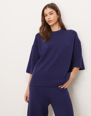 ASOS DESIGN - Oversize-T-Shirt aus strukturiertem Kompaktstrick in Marineblau, Kombiteil