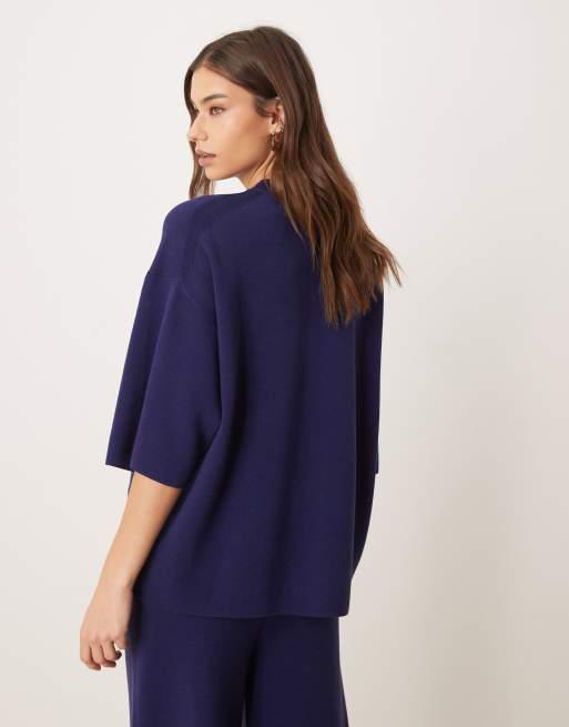 ASOS DESIGN – Oversize-T-Shirt aus strukturiertem Kompaktstrick in Marineblau, Kombiteil, 4 von 4