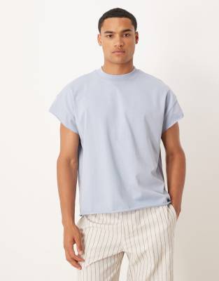 ASOS DESIGN – Oversize-T-Shirt aus superschwerem Stoff in Blau mit kurz angeschnittenen Ärmeln - view 1