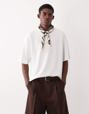 Oversize-T-Shirt aus superschwerem Stoff in Creme mit Waffelstruktur-Weiß Weiß S