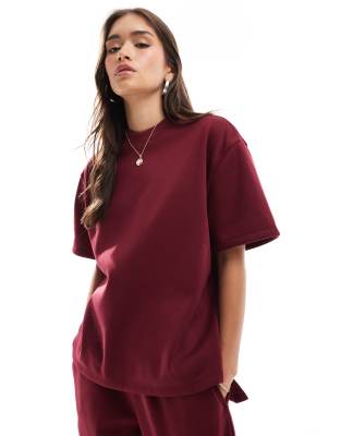 ASOS DESIGN - Oversize-T-Shirt aus Sweatshirt-Stoff in Burgunderrot, Kombiteil