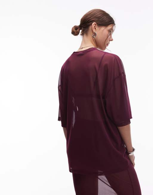 ASOS DESIGN – Oversize-T-Shirt aus transparentem Netzstoff in Feige, Kombiteil, 4 von 4