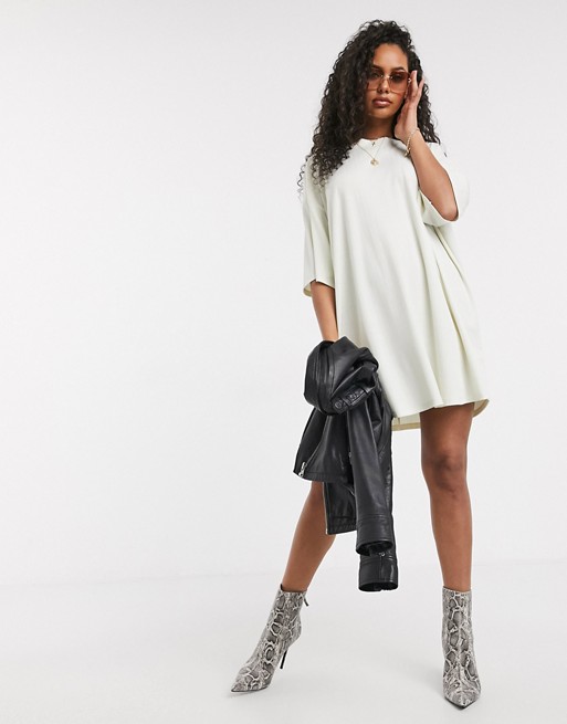ASOS DESIGN oversize t-shirt dress in textured fabric in cream