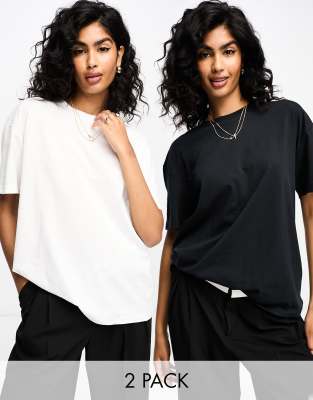 ASOS DESIGN - Oversize-T-Shirt im 2er-Pack in Schwarz und Weiß-Bunt