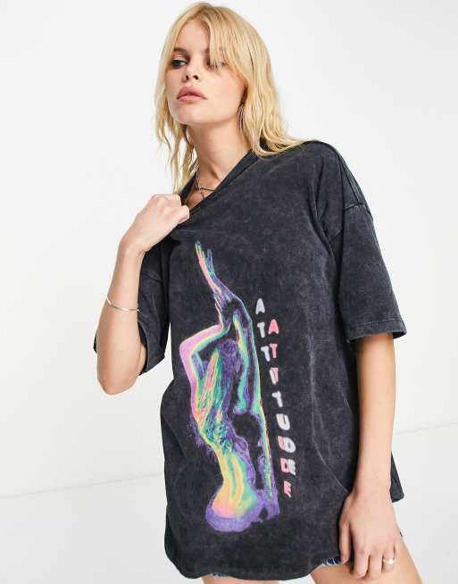 ASOS DESIGN – Oversize-T-Shirt in Anthrazit mit Heatmap-Grafikprint