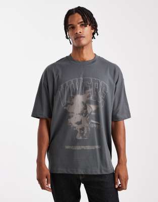 Oversize-T-Shirt in Anthrazit mit Renaissance-Print-Grau Grau S