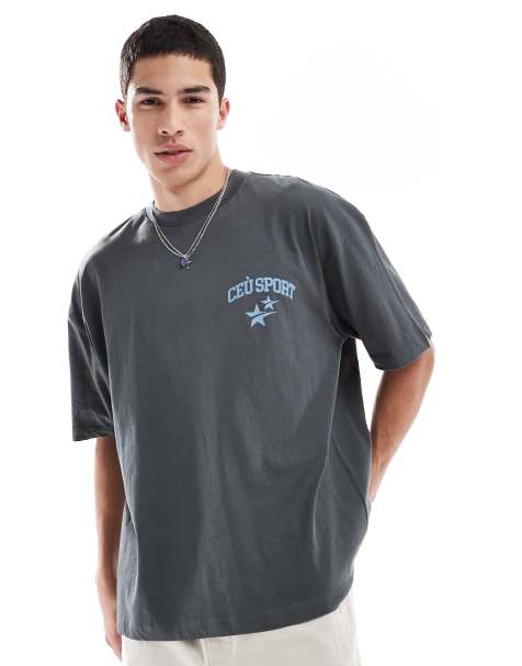 ASOS DESIGN – Oversize-T-Shirt in Anthrazit mit Sportgrafik - view 1