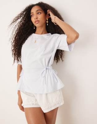 ASOS DESIGN - Oversize-T-Shirt in Babyblau mit Bindedetail