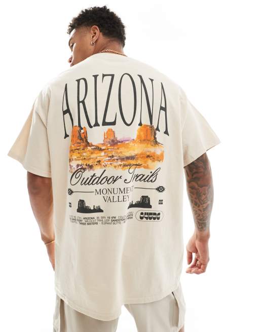 ASOS DESIGN – Oversize-T-Shirt in Beige mit Arizona-Landschafts-Print auf dem Rücken
