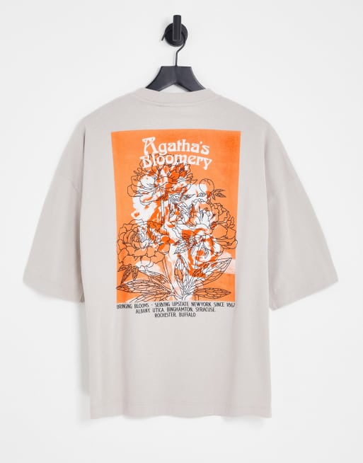 ASOS DESIGN Oversize T Shirt in Beige mit Blumenmotiv hinten ASOS