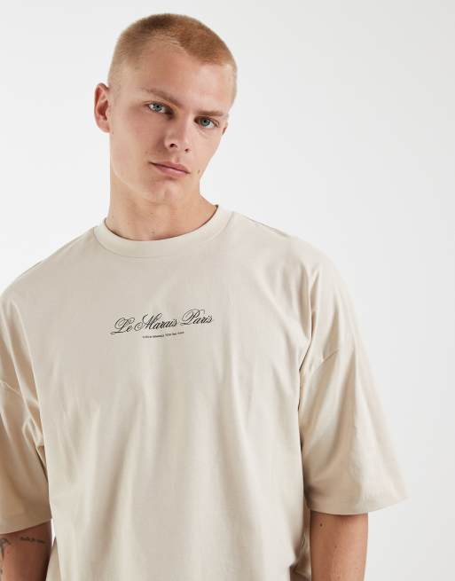 ASOS DESIGN – Oversize-T-Shirt in Beige mit Tennis-Grafikprint, 3 von 5
