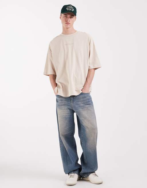 ASOS DESIGN – Oversize-T-Shirt in Beige mit Text-Grafikprint, 2 von 5