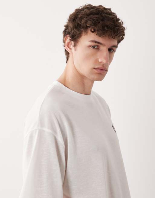 ASOS DESIGN – Oversize-T-Shirt in beiger Leinenoptik mit Blumenprint am Rücken, 4 von 5