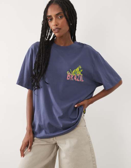 ASOS DESIGN – Oversize-T-Shirt in Blau mit Brazil-Leoparden-Grafikprint, 4 von 4
